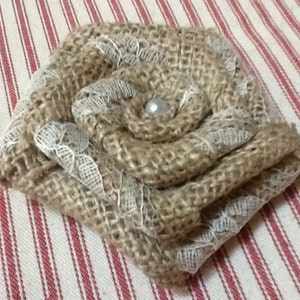 Burlap and Lace Pin On Flower for Rustic Wedding Venue Cottage Chic Table Decor Country Outdoor Party image 4