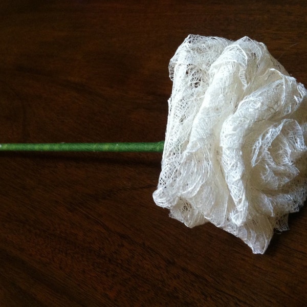 12" Long Stem All Lace Ivory Rose Valentines Day Easter Flower Wedding Centerpiece Bouquet Venue Decoration Rustic Shabby Chic Cottage Style