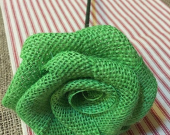 12" Long Stem Burlap Rose in Lime Green Mardi Gras Rustic Easter St. Patrick's Day Decor Spring Wedding Table Bouquet Cottage Shabby Chic