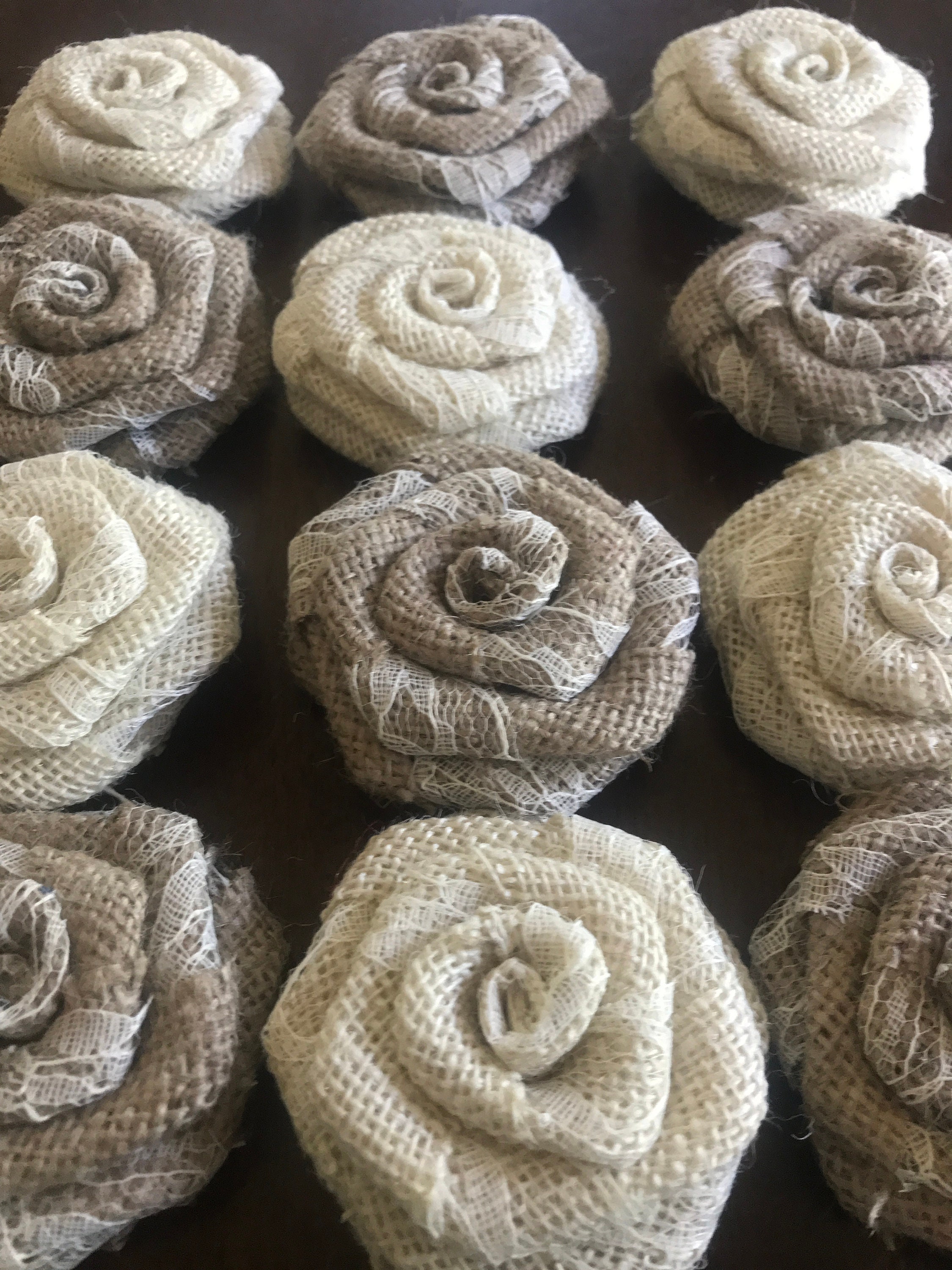 Dozen Burlap Flowers in Natural and Ivory With Lace Rustic - Etsy