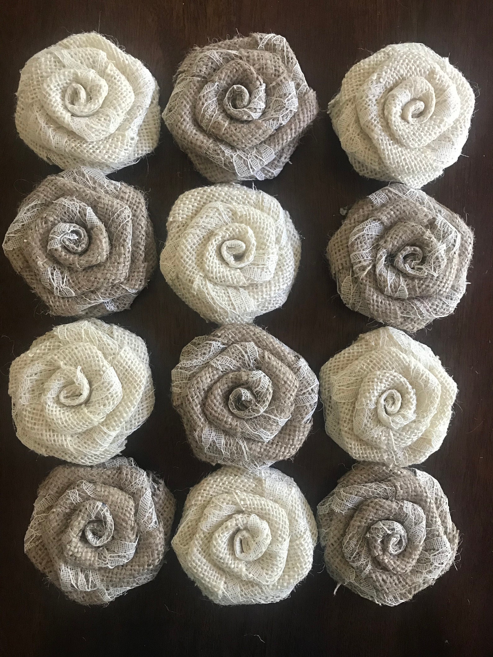 Dozen Burlap Flowers in Natural and Ivory With Lace Rustic Etsy