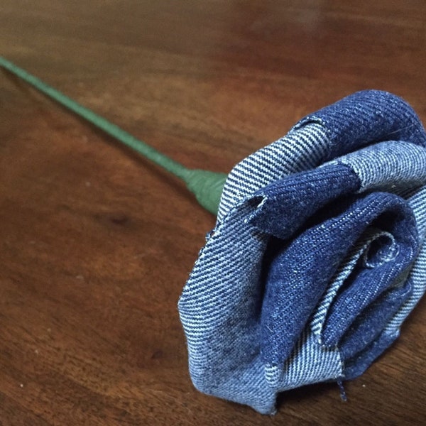 Denim Flower on 12" Stem Rustic Wedding Venue Western Country Bouquet Wreath Repurposed Denim