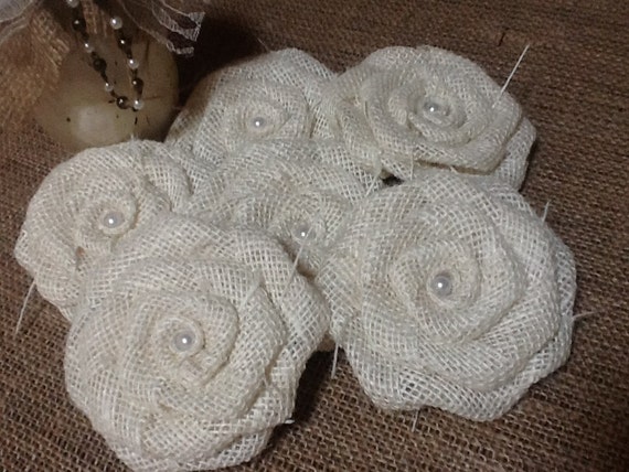 Six White Burlap Flowers Rustic Wedding Venue Reception Wreath Etsy