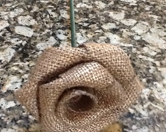 Long Stem Burlap Rose Metallic Gold Wedding Centerpiece Bouquet Rustic Table Centerpiece Bouquet Cottage Shabby Chic