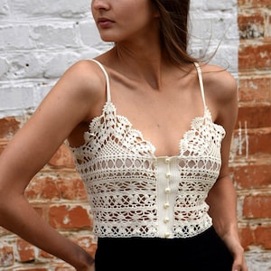 Schiere Häkelspitze Sommer Top – Handgefertigtes Ivory Boho Top – Vintage inspiriertes ärmelloses Shirt – Festival Crop Top – Braut Bademode
