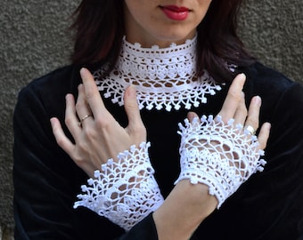 Crochet collar dress High neck White detachable collar and cuffs for women Lace choker necklace Сorset Neck piece Ruffle sleeve extender