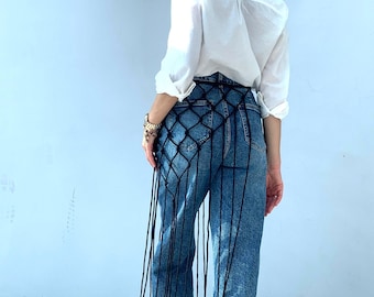 Macrame Belt with Long Fringe, Boho Waist Belt, Handmade Festival Body Jewelry, Statement Denim Accessory, macrame wrap skirt