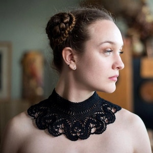 Black choker collar necklace for women Cottagecore goth Detachable crochet lace collar Dark Akademia clothing Neck ruff corset Fake collar