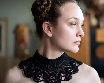Black choker collar necklace for women Cottagecore goth Detachable crochet lace collar Dark Akademia clothing Neck ruff corset Fake collar