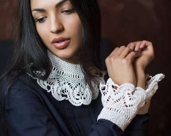 Hand made crochet collars and cuffs - detachable collar and cuffs - Hand made collar - Crochet lace collar - White knitted collar - Choker