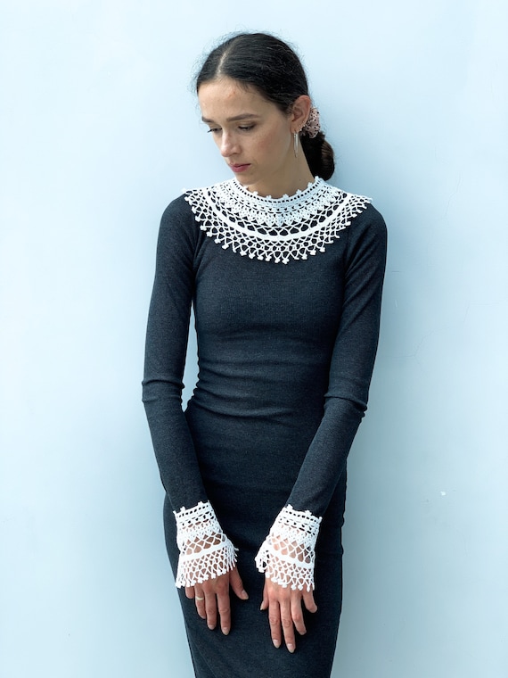 Peter Pan collar Lace choker Goth collar Detachable collar Fake collar Choker collar necklace women Dark academia clothing Black lace gloves
