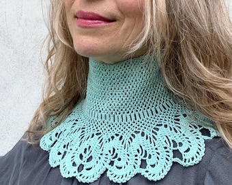 Cuello de ganchillo color menta – Calentador de cuello victoriano de encaje azul – Cuello alto hecho a mano – Accesorio bohemio de estilo vintage para mujer - Corsé de cuello