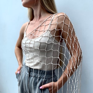 Macrame triangle chawl wrap Handmade boho fringe cape Festival mesh cover up Cotton knotted shawl Mesh bikini skirt Pareo