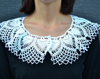 Handmade White Crochet Lace Collar – Detachable Vintage Peter Pan Style Neck Accessory for Dresses, Blouses, or Cottagecore Looks