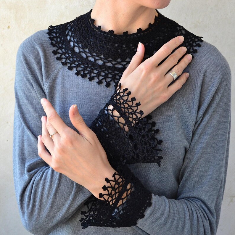 Peter Pan collar Lace choker Goth collar Detachable collar Fake collar Choker collar necklace women Dark academia clothing Black lace gloves image 10