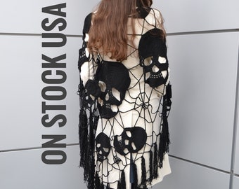 Crochet skull shawl Bohemian Skull Wrap Day of the Dead Shawl Halloween Skull Party Scarf Bat cat  Halloween wedding