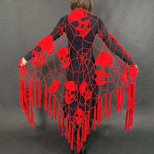 Lost souls shawl Crochet 13 skulls Dark academia clothing Halloween Skull clothes women Spiderweb Witchy clothing Bloody dozen Goth Skeleton