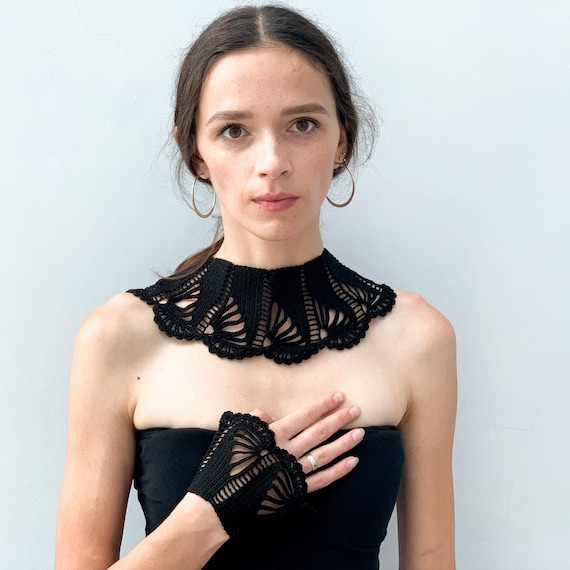 Peter Pan collar Lace choker Goth collar Detachable collar Fake collar Choker collar necklace women Dark academia clothing Black lace gloves