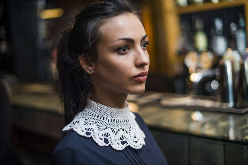 Hand made crochet collars and cuffs detachable collar and cuffs Hand made collar Crochet lace collar White knitted collar Choker image 8