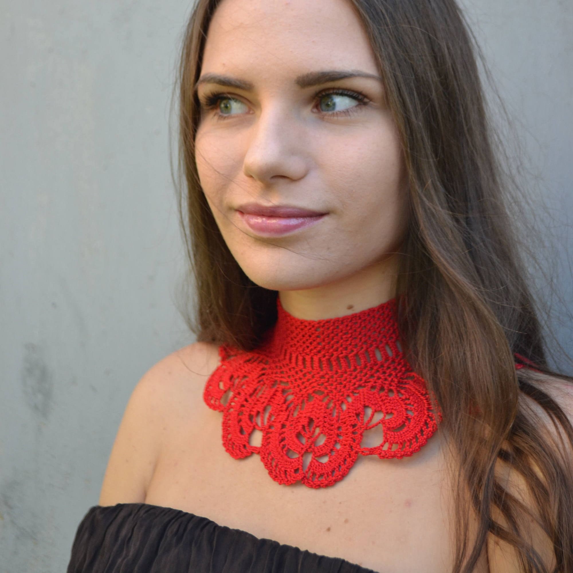 Crochet Red Collar Lace Choker Collar Detachable Collar Etsy