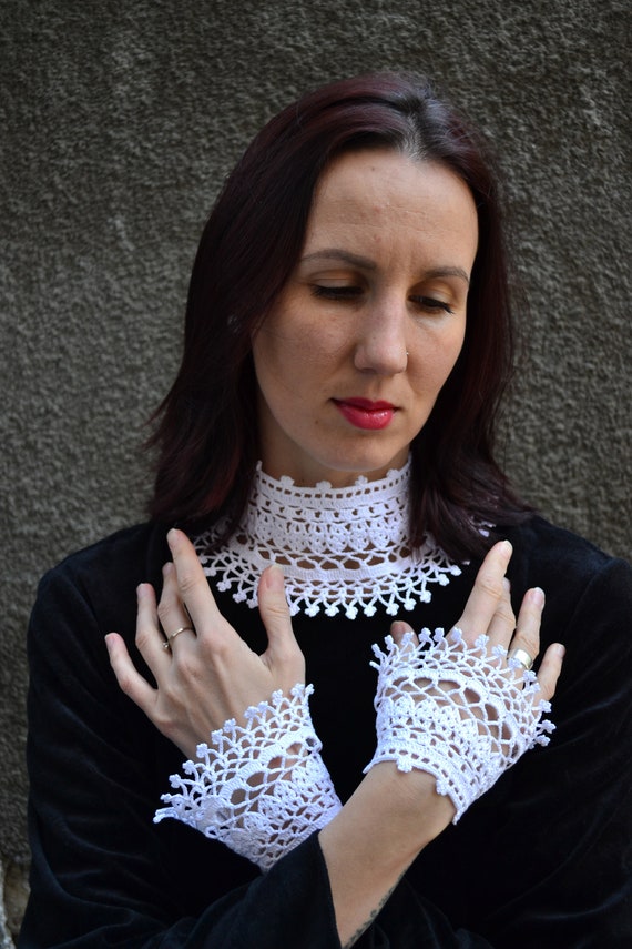 Crochet Collar Dress High Neck White Detachable Collar and Cuffs for Women  Lace Choker Necklace orset Neck Piece Ruffle Sleeve Extender - Etsy