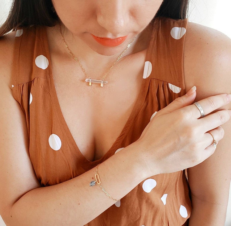 graduation gold filled chain dainty bracelet herkimer diamond gold bangle charm bracelet gift pendant bridesmaids long cable chain