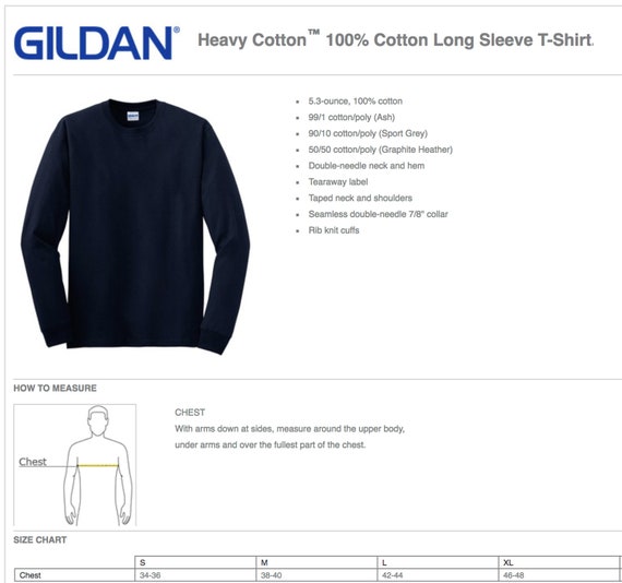 Gildan Long Sleeve Tee Size Chart