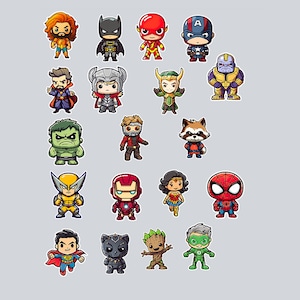 Printed Stickers -   Set of 19 Super Hero Characters