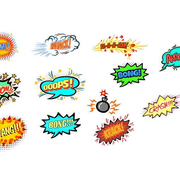 Color Stickers -   Set of 11 Comic Book Words