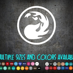 May include: White circular graphic with a stylized flame design, set against a textured dark gray background. The text "MULTIPLE SIZES AND COLORS AVAILABLE" is displayed below the graphic, with a color palette.