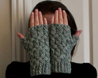 Crochet Glove Pattern Tipperary Fingerless Gloves Crochet Pattern Cable Aran Gloves Pattern for Men or Women PDF Download