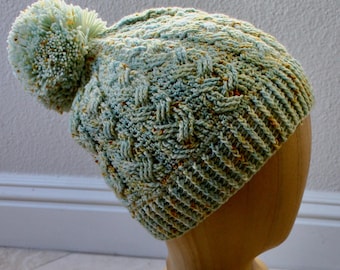 Crochet Hat Pattern, Cobblestone Cable Braided Hat Beanie Crochet Pattern Cap for Women and Men Pom