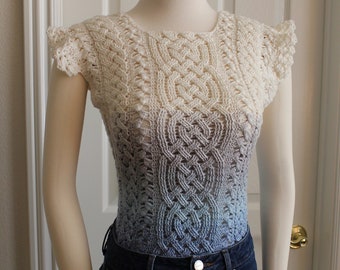 Crochet Pattern Fiona Braided Cable Adult for Women Summer Crochet Lace Top Gradient Cotton Celtic PDF Download Short Sleeve