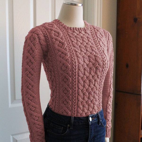 Braemar Cable Braided Sweater Crochet Pattern for Women (sizes: Small, Medium, and Large), Aran Sweater, Crochet PDF Download, Women Clothes