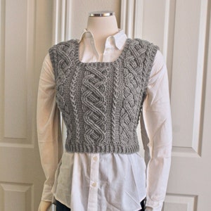 Crochet Cropped Sweater Vest Pattern Cable Braided Sweater Crochet Pattern for Women Aran Sweater Jumper PDF Download Women Clothes