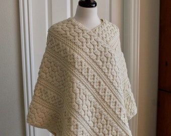 Crochet Poncho Pattern, Braemar Poncho Cable Braided Poncho Wrap Crochet Pattern for Women and Men Aran Celtic Cable Shawl Wrap