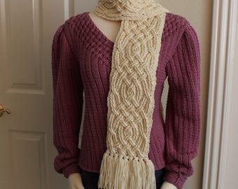 Crochet Scarf Pattern, Bordeaux Braided Cable Scarf Crochet Pattern for Women and Men, Scarf cowl accessories, aran celtic crochet
