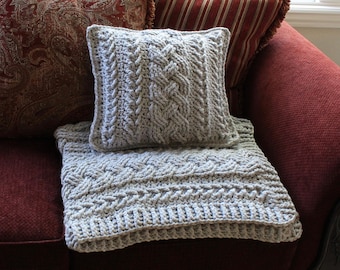 Irish Lullaby Cable Pillow Crochet Pattern Home Decor Pillow Bulky Chunky Yarn Nursery Aran Celtic