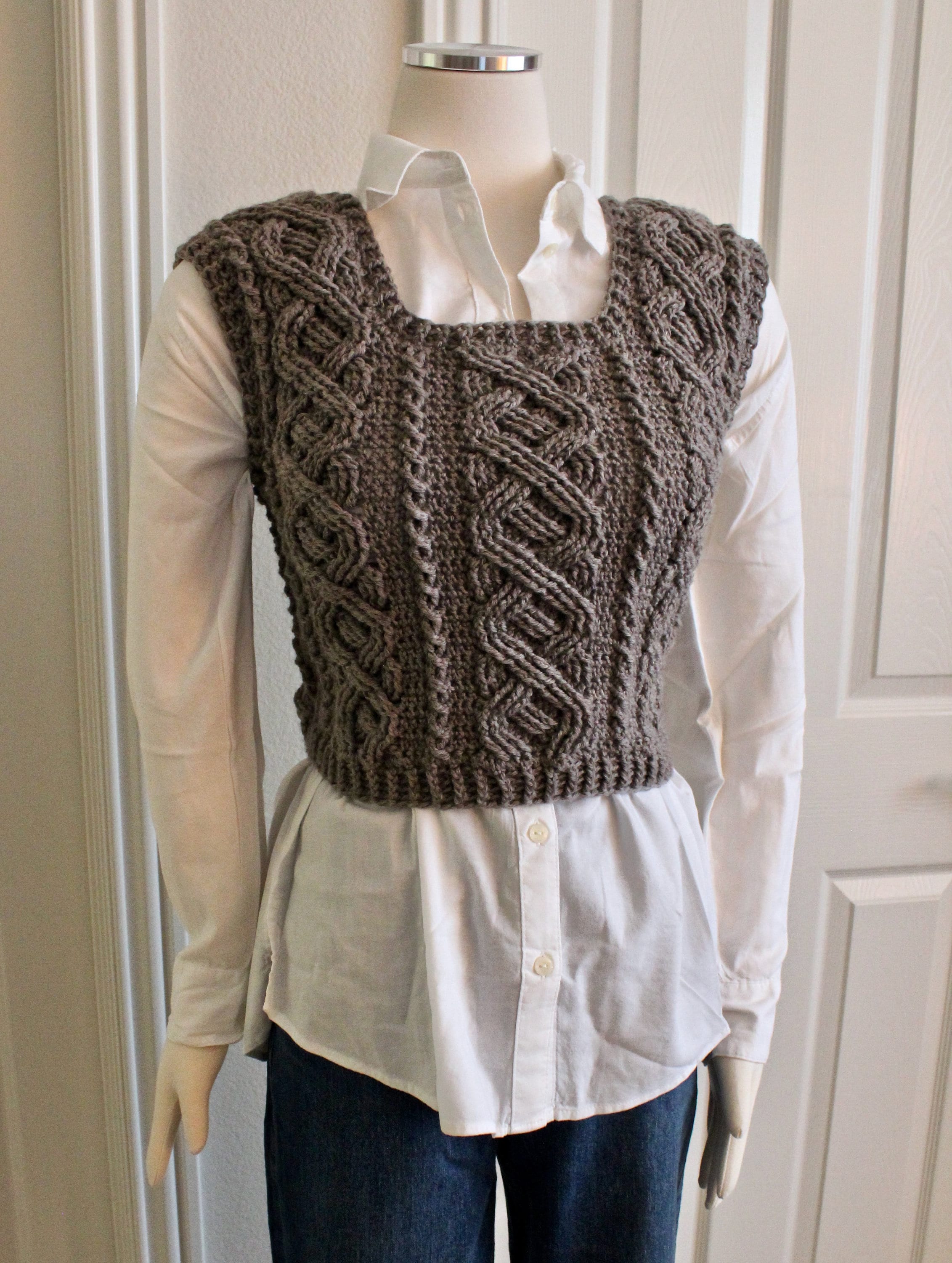 Crochet Cropped Sweater Vest Pattern Cable Braided Sweater