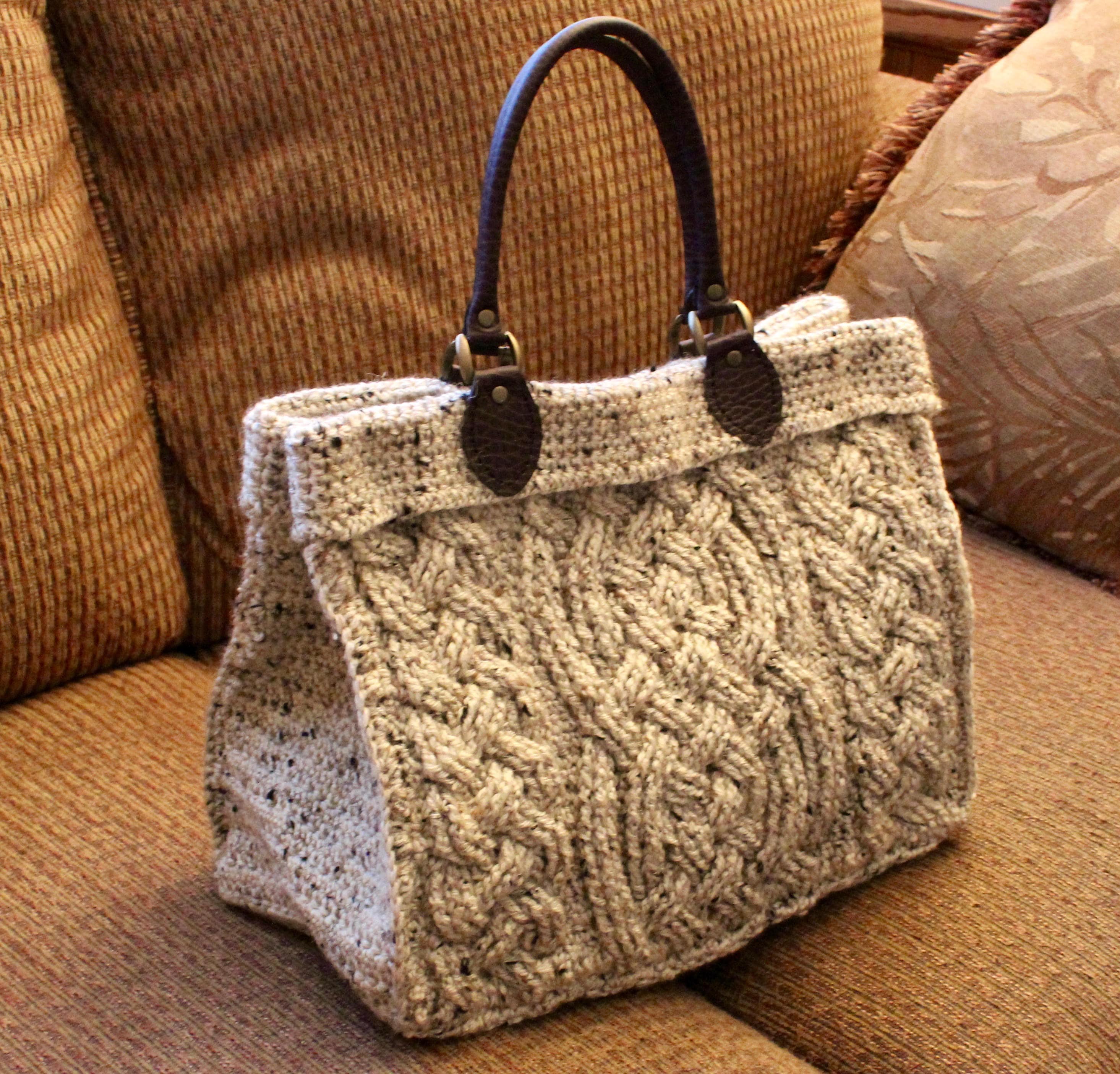 Crochet Pattern - Ladies Braided Cables Tote Bag A0137