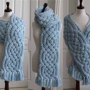 Crochet Scarf Pattern, Super Saxon Scarf Celtic Crochet Pattern for Women and Men Aran Celtic Cable Scarf Cowl PDF Download Cable Scarf Fall image 5