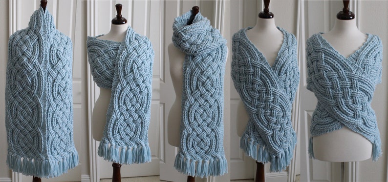 Crochet Scarf Pattern, Super Saxon Scarf Celtic Crochet Pattern for Women and Men Aran Celtic Cable Scarf Cowl PDF Download Cable Scarf Fall image 5