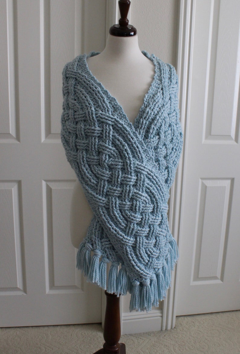 Crochet Scarf Pattern, Super Saxon Scarf Celtic Crochet Pattern for Women and Men Aran Celtic Cable Scarf Cowl PDF Download Cable Scarf Fall image 4