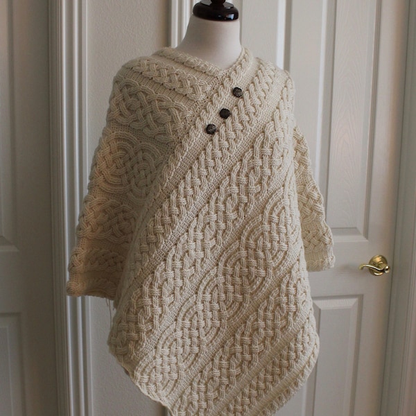 Crochet Poncho Pattern, Skara Brae Poncho Cable Braided Poncho Wrap Crochet Pattern for Women and Men Aran Celtic Cable Shawl Wrap