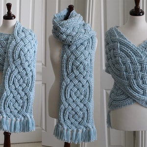 Crochet Scarf Pattern, Super Saxon Scarf Celtic Crochet Pattern for Women and Men Aran Celtic Cable Scarf Cowl PDF Download Cable Scarf Fall