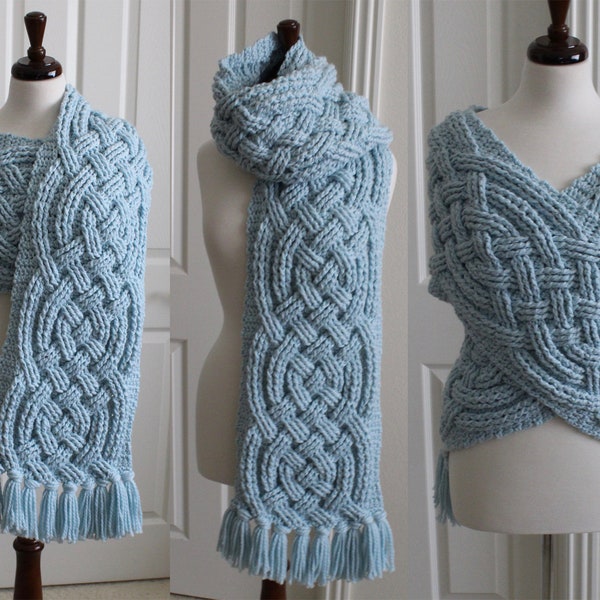 Crochet Scarf Pattern, Super Saxon Scarf Celtic Crochet Pattern for Women and Men Aran Celtic Cable Scarf Cowl PDF Download Cable Scarf Fall