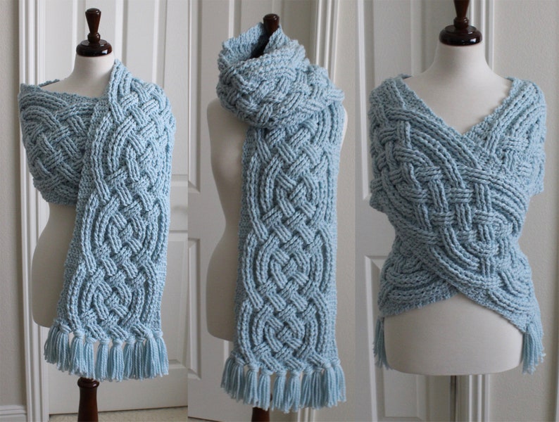 Crochet Scarf Pattern, Super Saxon Scarf Celtic Crochet Pattern for Women and Men Aran Celtic Cable Scarf Cowl PDF Download Cable Scarf Fall image 1