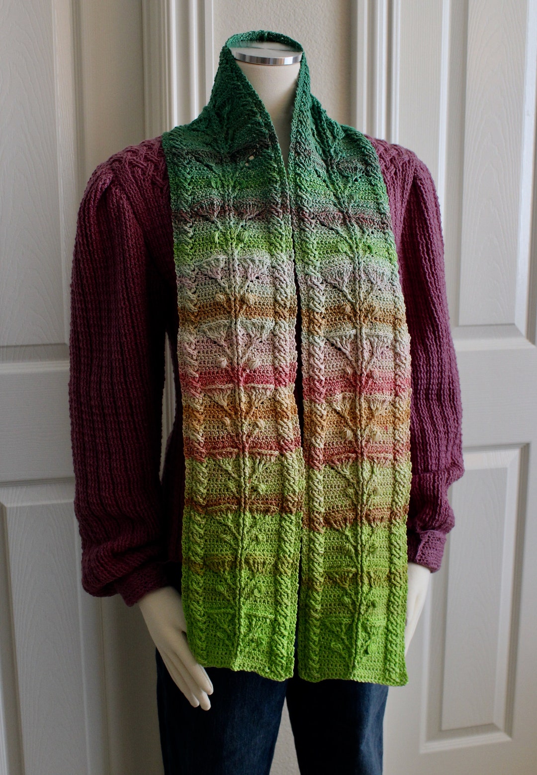 Crochet Scarf Pattern, Ginko Biloba Cable Scarf Crochet Pattern for Men ...
