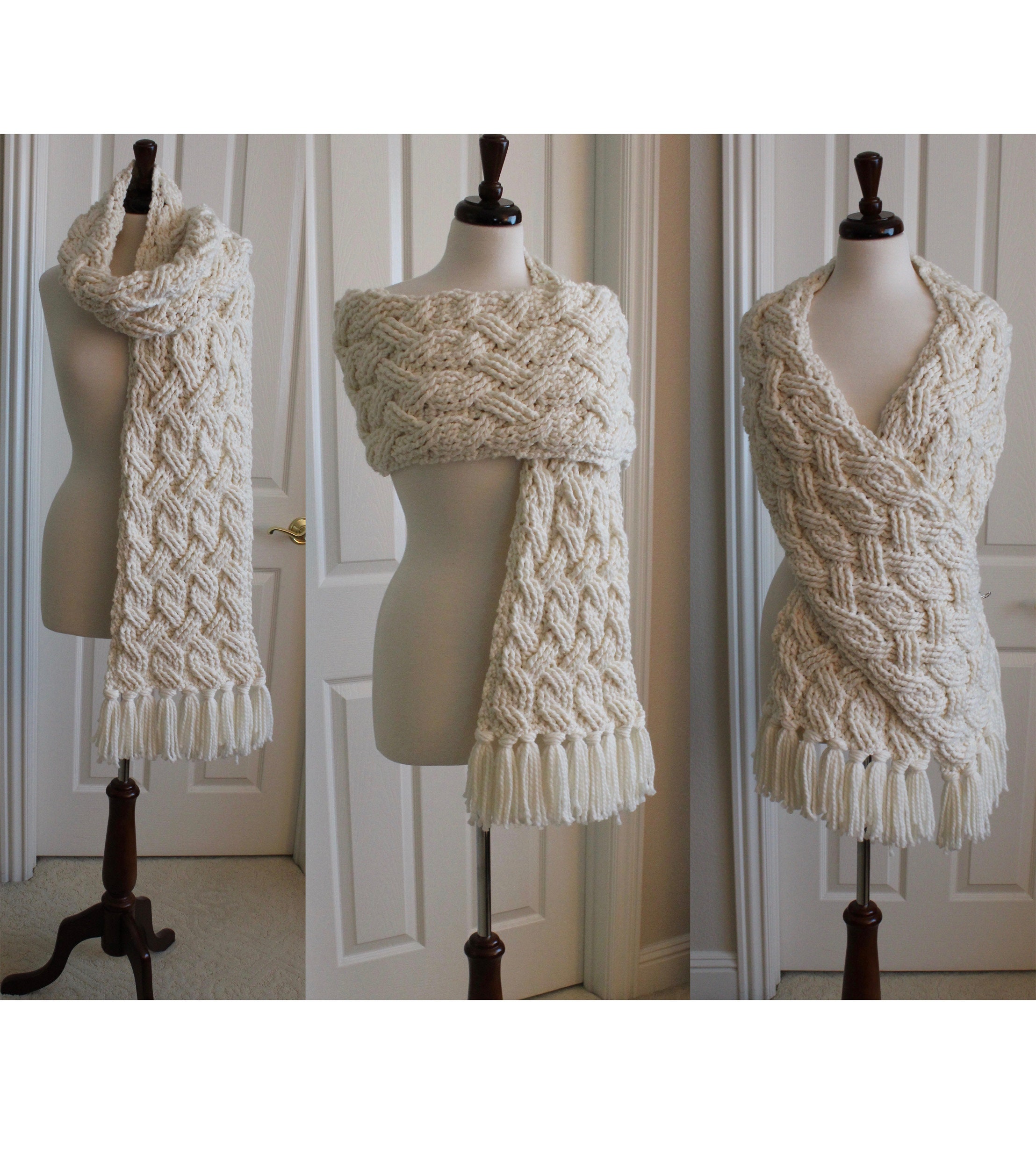 Crochet Scarf Pattern Chunky Crochet Cowl Braided Scarf 