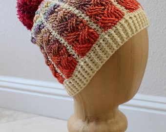 Crochet Hat Pattern, Cobblestone Cable Braided Hat Beanie Crochet Pattern Cap for Women and Men Pom